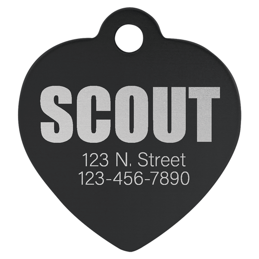 1 1/4" x 1 1/4" Engravable Aluminum Heart Pet Tag - Black