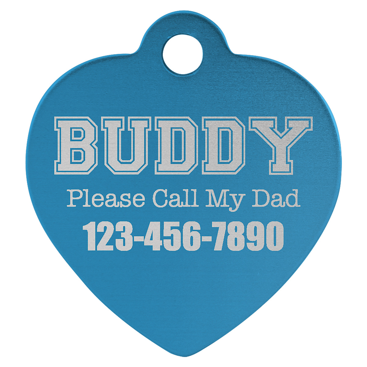 1 1/4" x 1 1/4" Engravable Aluminum Heart Pet Tag - Blue