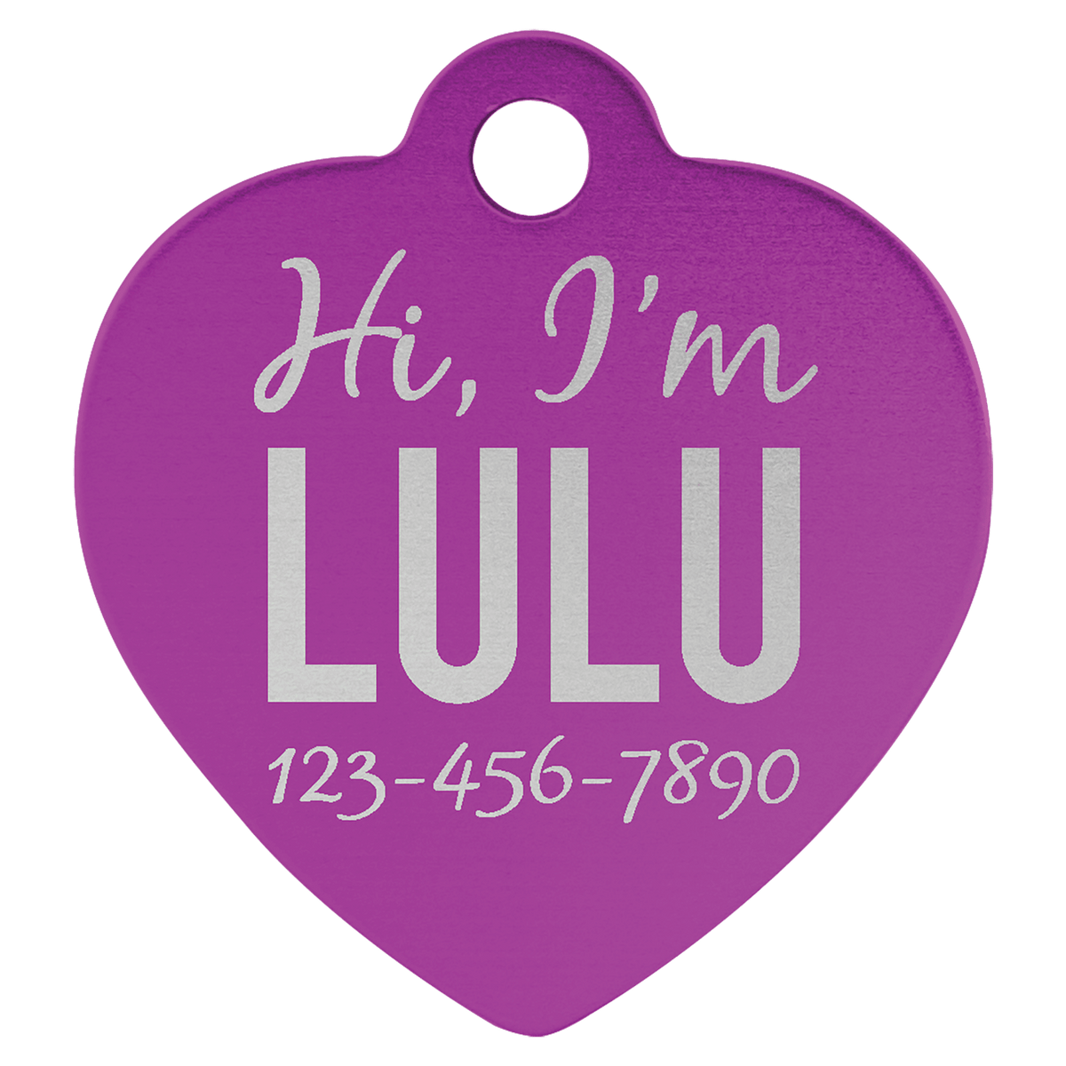 1 1/4" x 1 1/4" Engravable Aluminum Heart Pet Tag - Purple
