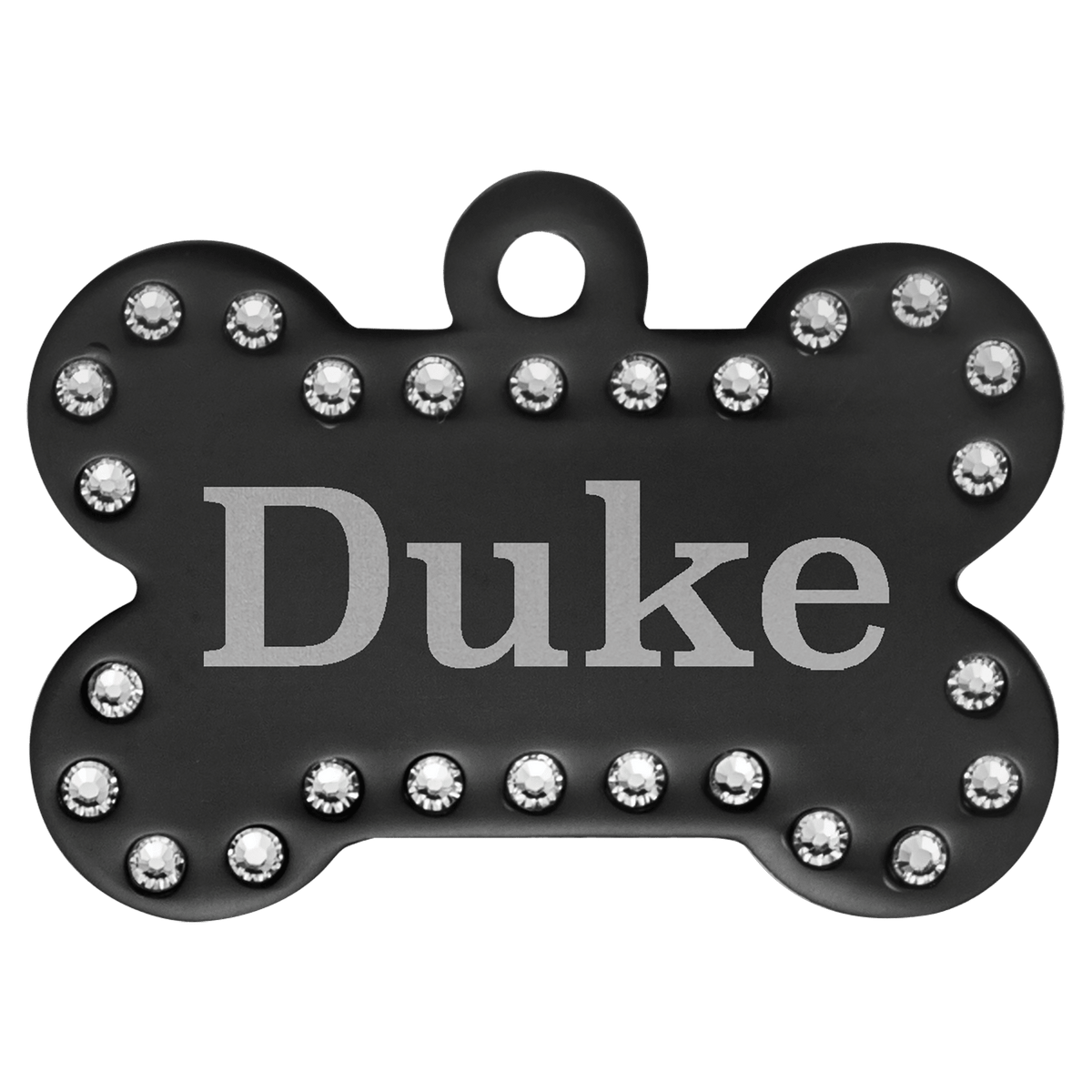 1 1/2" x 1" Engravable Crystal Bling Bone Pet Tag with Tab - Black