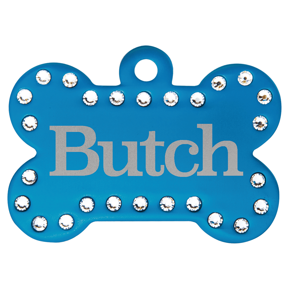 1 1/2" x 1" Engravable Crystal Bling Bone Pet Tag with Tab - Blue