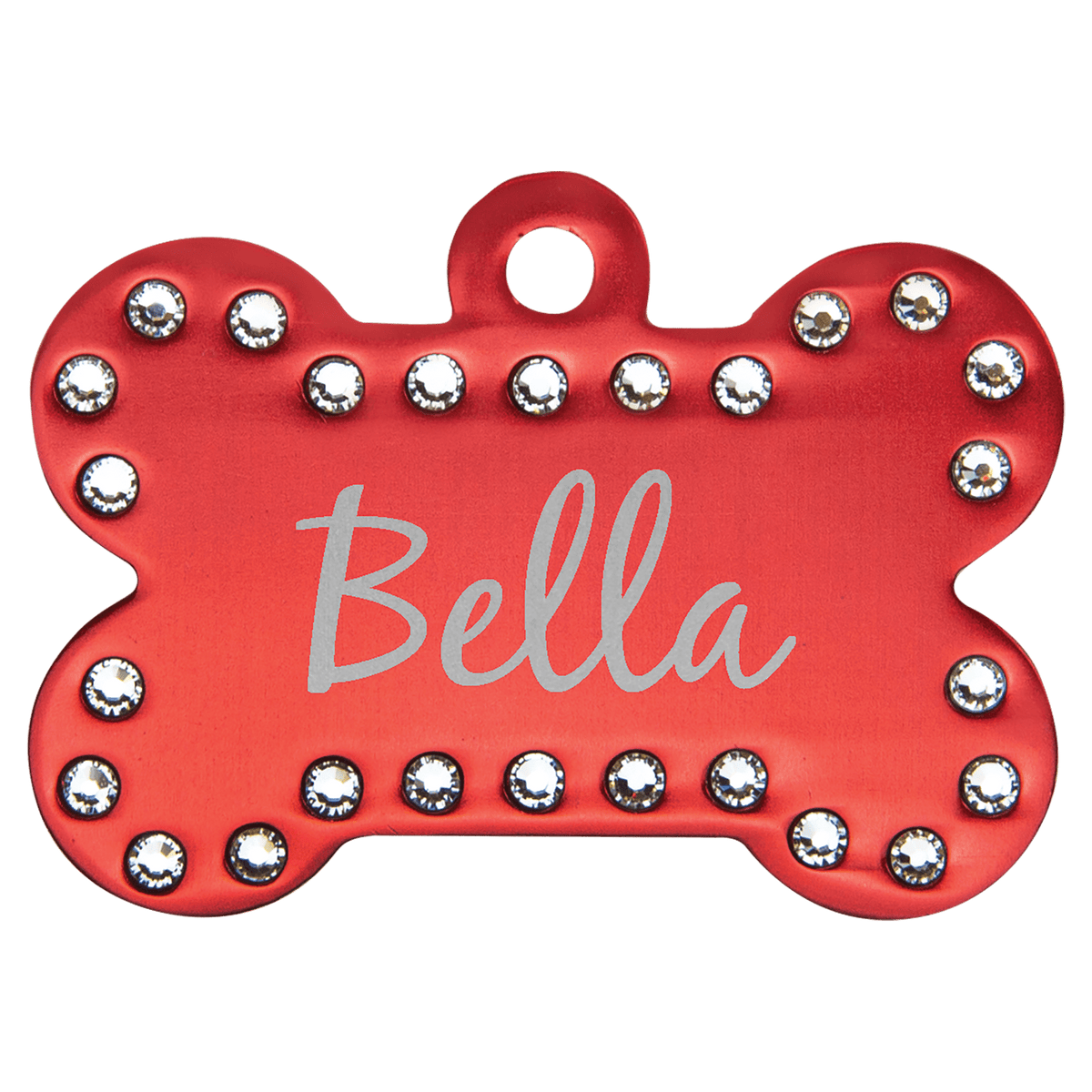 1 1/2" x 1" Engravable Crystal Bling Bone Pet Tag with Tab - Red