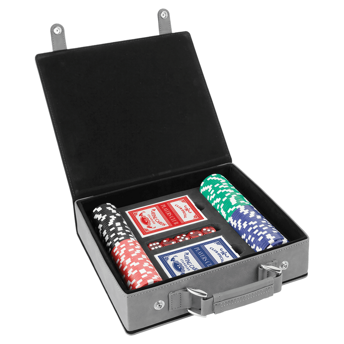 Laserable Leatherette 100 Chip Poker Set - Gray/Black