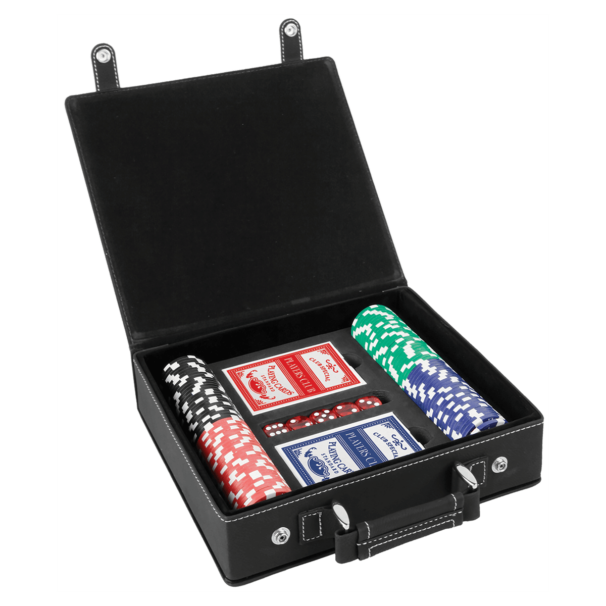 Laserable Leatherette 100 Chip Poker Set - Black/Silver