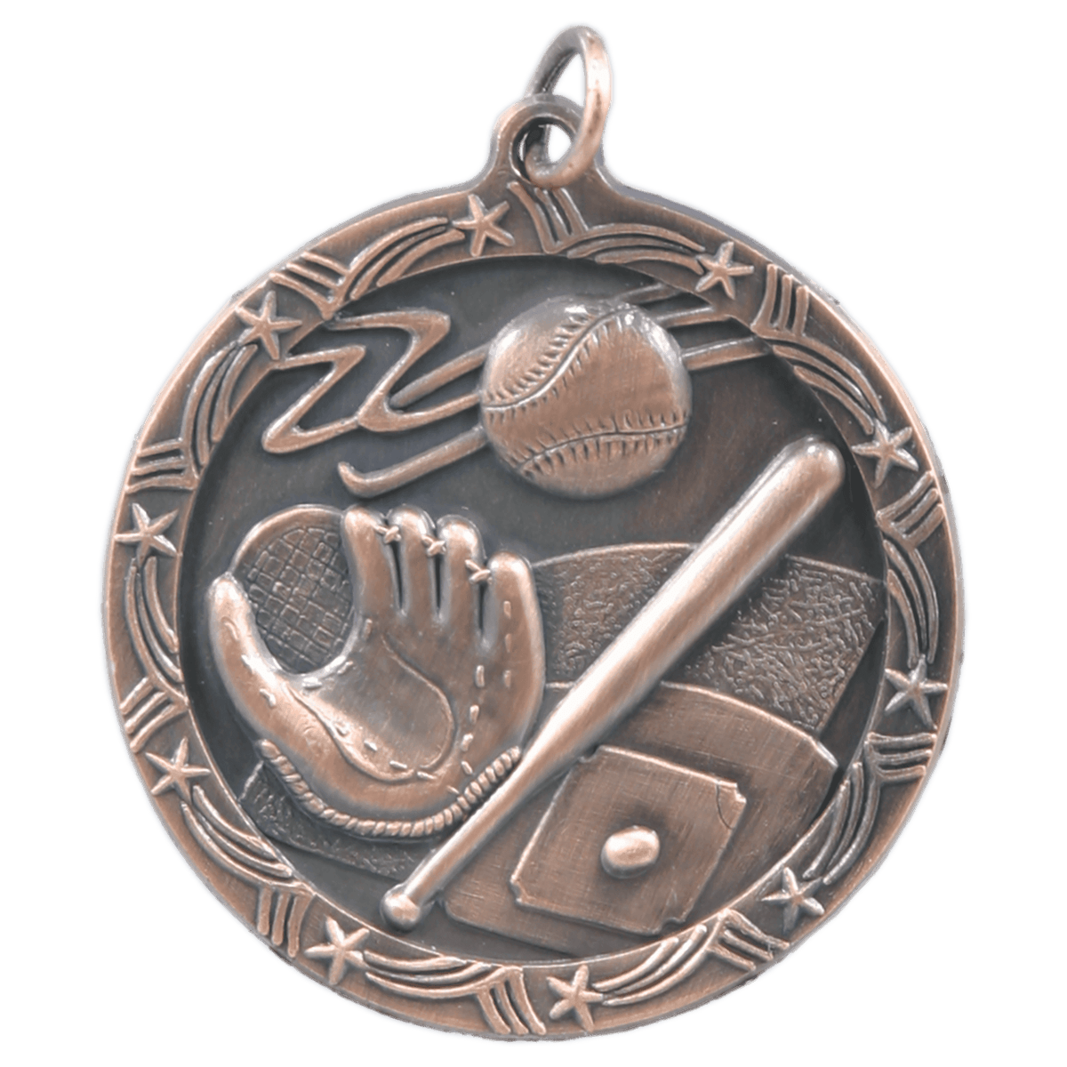 Antique Bronze 1 3/4" Baseball/Softball Shooting Star Medal