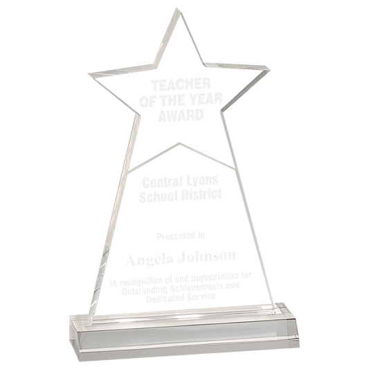 4 3/4" x 8" 4 3/4" x 8" Clear Star Obelisk Acrylic with 5 3/4" inch Base