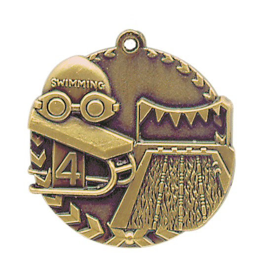 Antique Gold 1 3/4" Swimming Millennium Medal